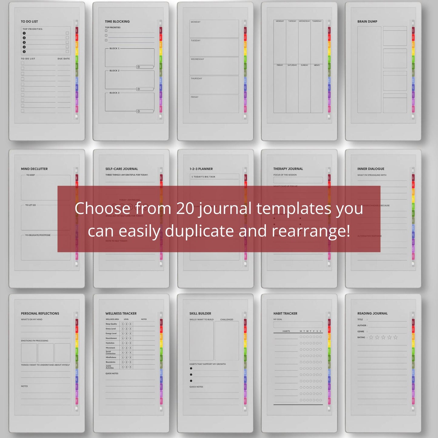 Unlimited custom reflection journal for reMarkable Paper Pro Move with hyperlinked templates.