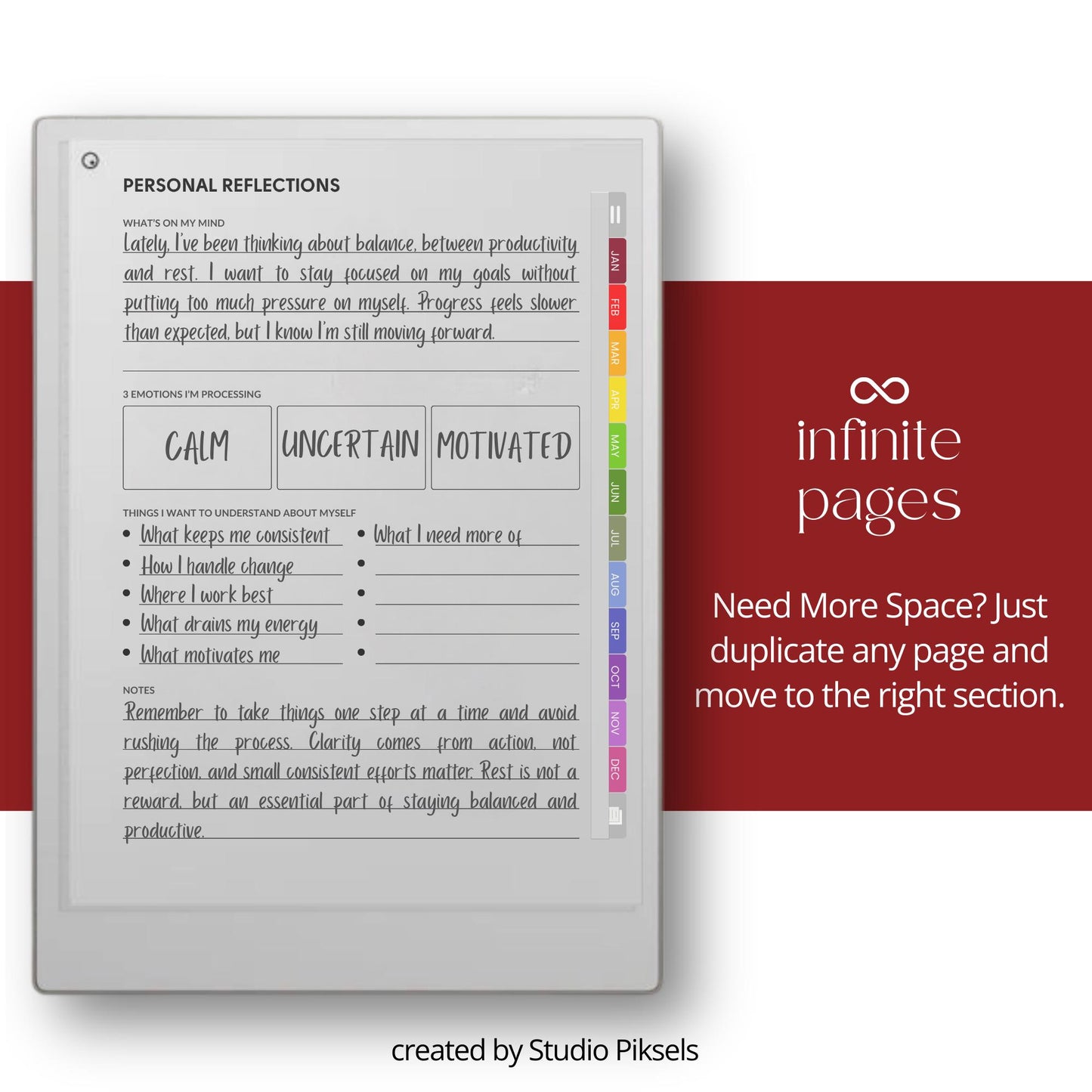 Minimalist mindfulness journal for reMarkable Paper Pro.