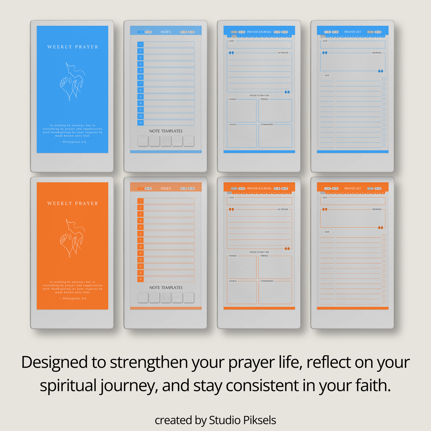Hyperlinked Weekly Prayer Journal for reMarkable Paper Pro Move with 52 weekly prayer pages, prayer lists, Bible study notes, and organized digital journaling.