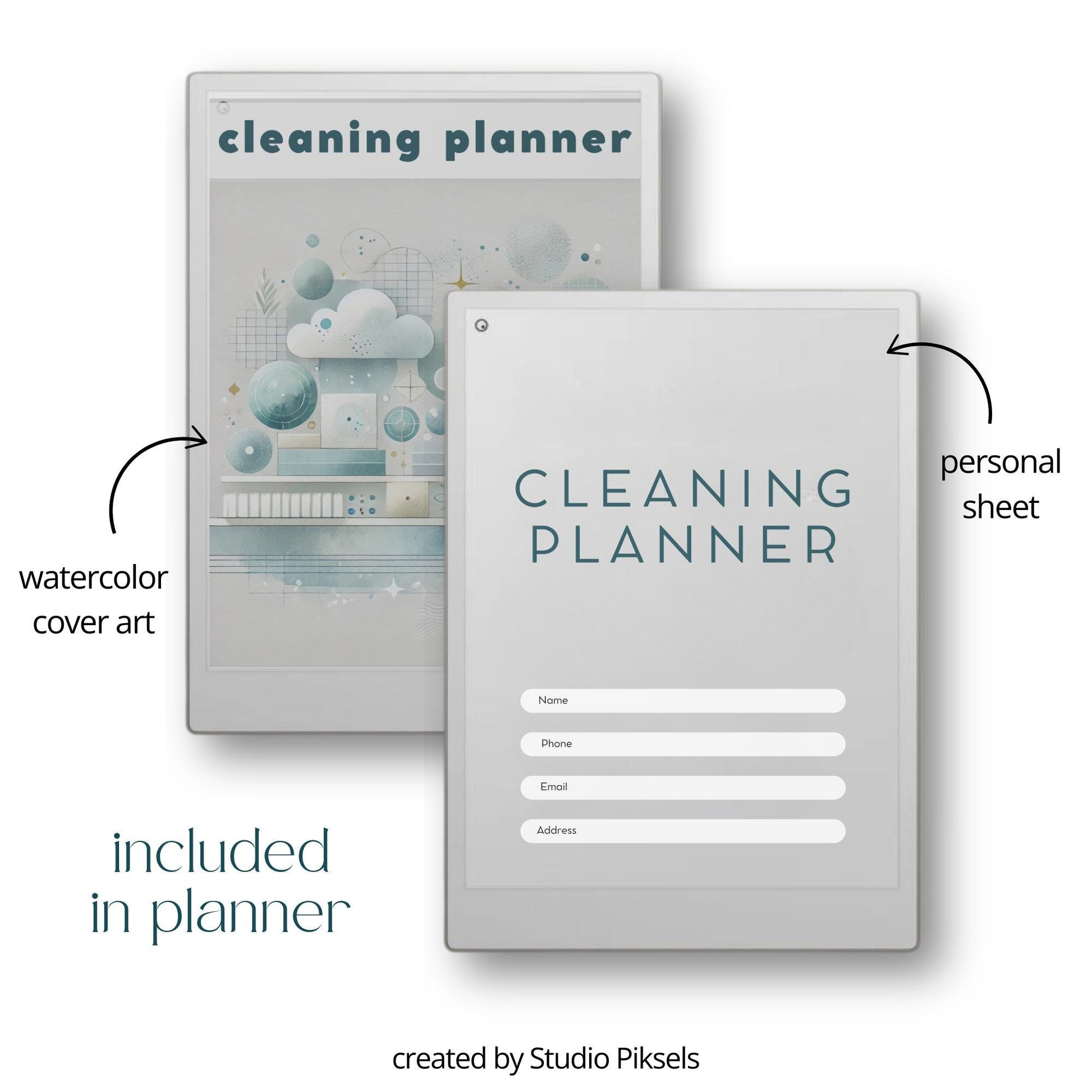 Weekly Cleaning Planner for reMarkable Paper Pro with hyperlinked index, 52 weekly cleaning pages, and structured room task sections.
