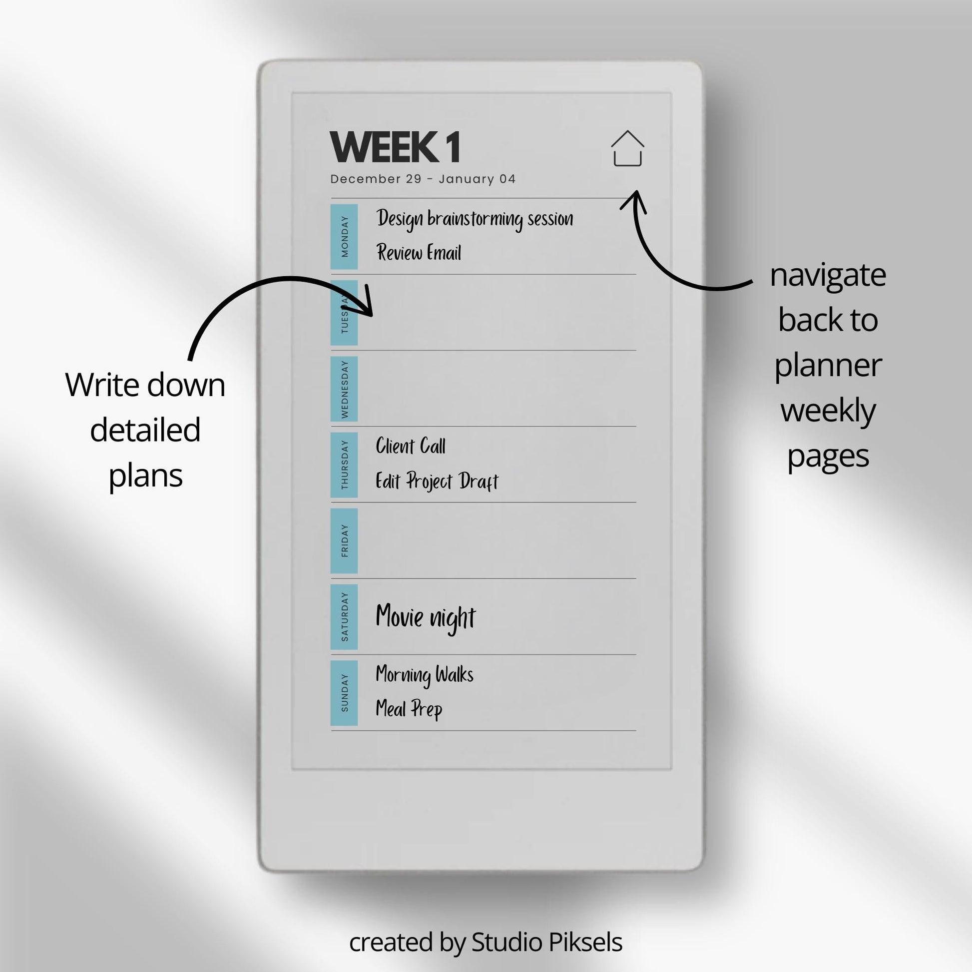 Two-year hyperlinked weekly planner bundle for reMarkable Paper Pro Move with single-page weekly layouts for 2026 and 2027.