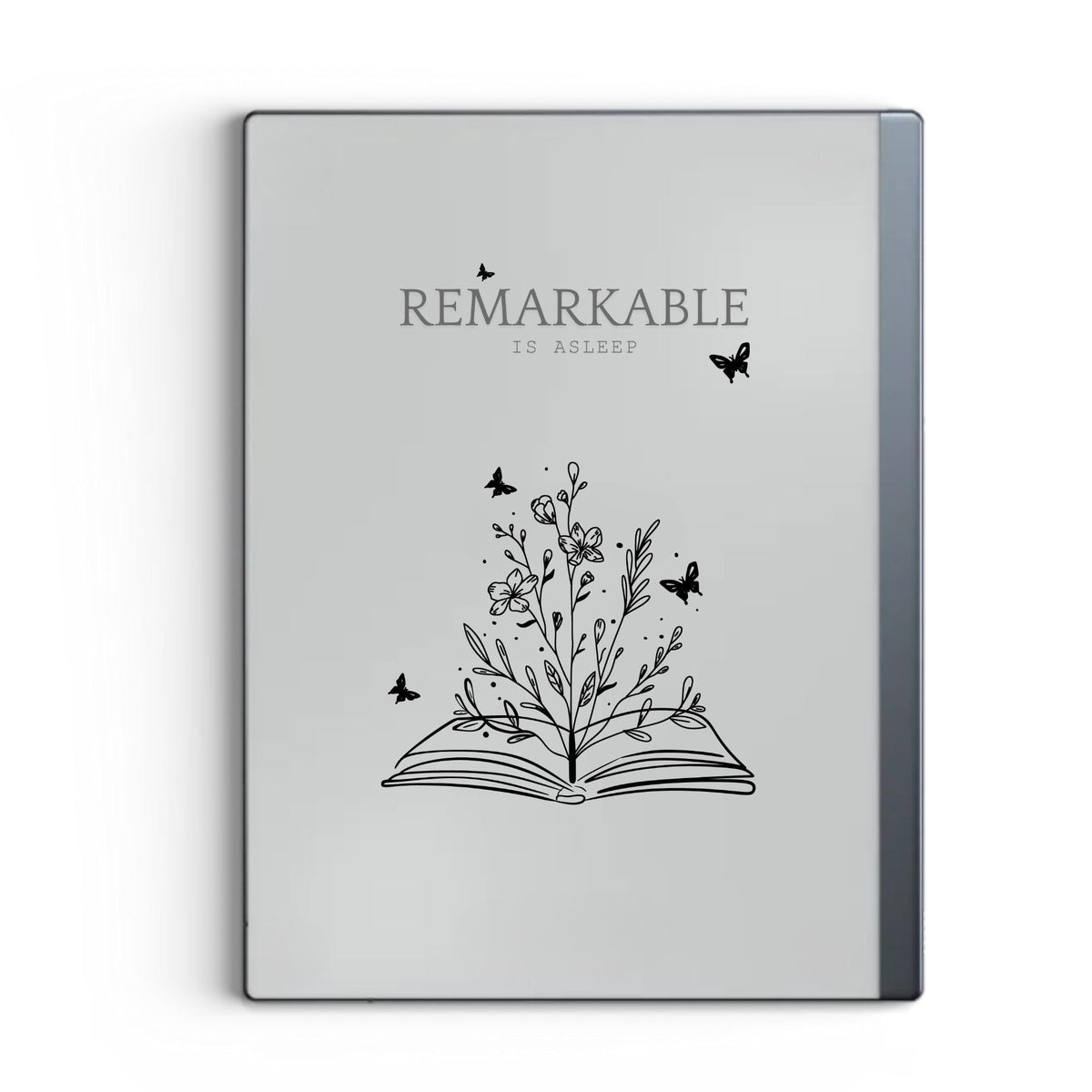Wildflowers book sleep screen for reMarkable 2 and reMarkable Paper Pure with botanical reading line art artwork in PNG format