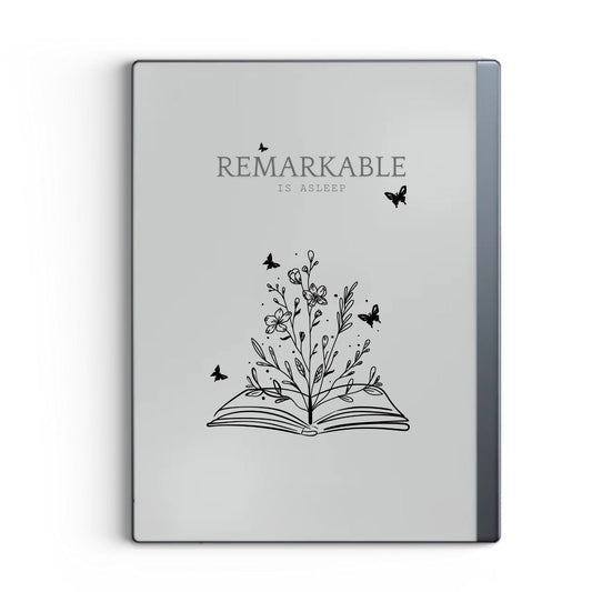 Wildflowers book sleep screen for reMarkable 2 and reMarkable Paper Pure with botanical reading line art artwork in PNG format