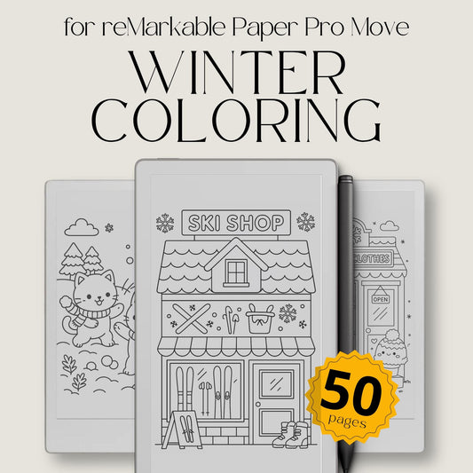 50 Coloring Pages Winter Cat Life & Storefronts Themed for reMarkable Paper Pro Move