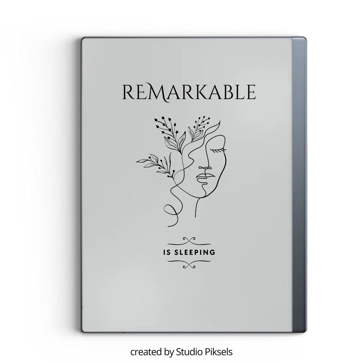 Woman face botanical sleep screen for reMarkable 2 and reMarkable Paper Pure with elegant line art botanical artwork in PNG and PDF format