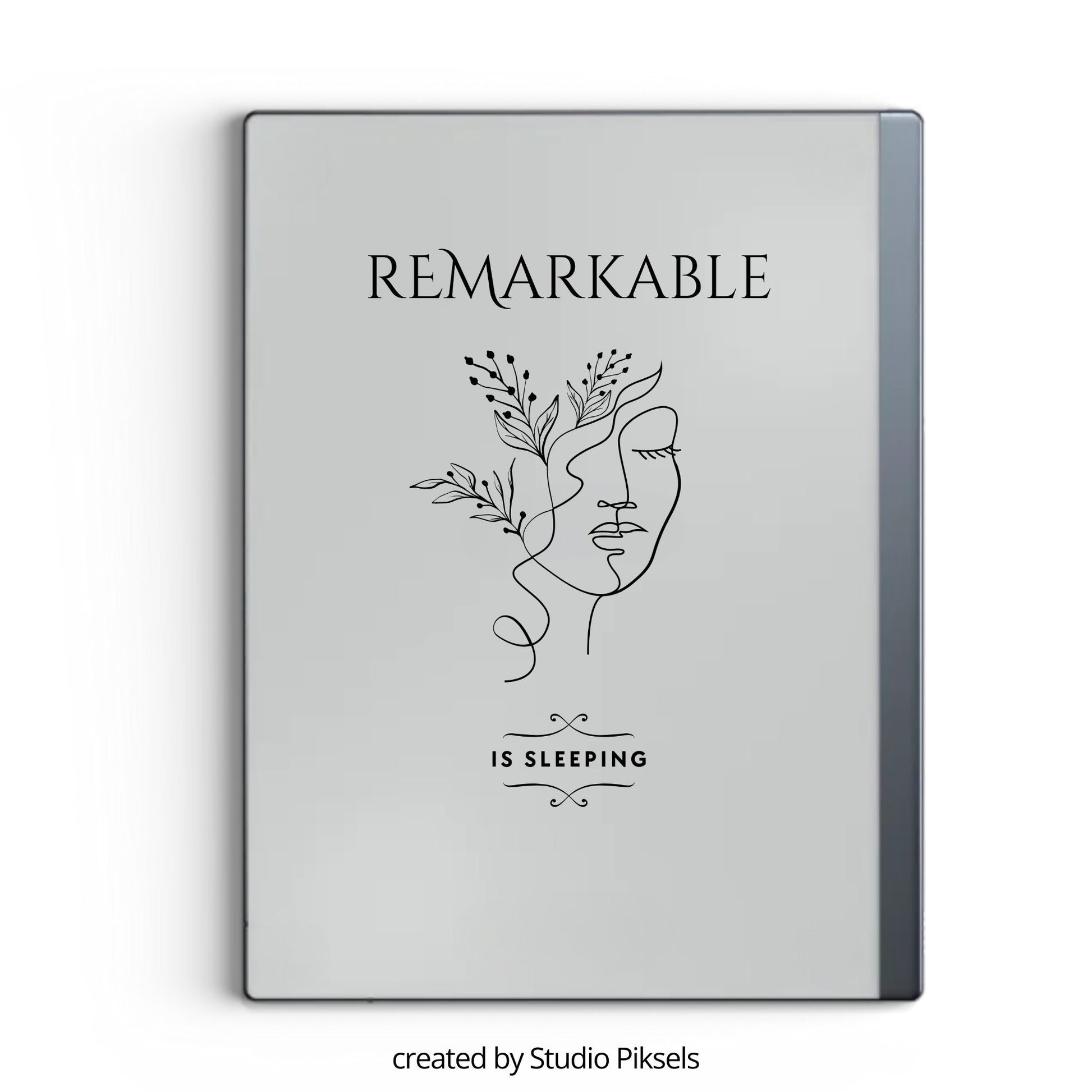 Woman face botanical sleep screen for reMarkable 2 and reMarkable Paper Pure with elegant line art botanical artwork in PNG and PDF format