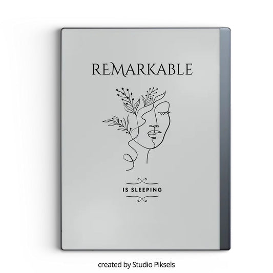 Woman face botanical sleep screen for reMarkable 2 and reMarkable Paper Pure with elegant line art botanical artwork in PNG and PDF format