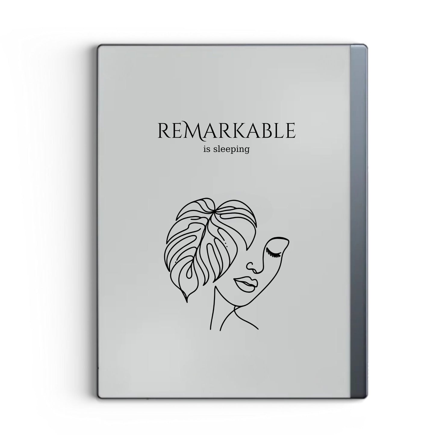 Woman with monstera sleep screen for reMarkable 2 and reMarkable Paper Pure with elegant botanical line art artwork in PNG and PDF format