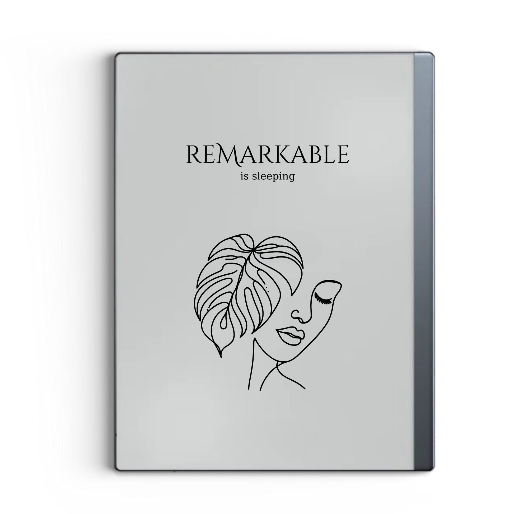 Woman with monstera sleep screen for reMarkable 2 and reMarkable Paper Pure with elegant botanical line art artwork in PNG and PDF format