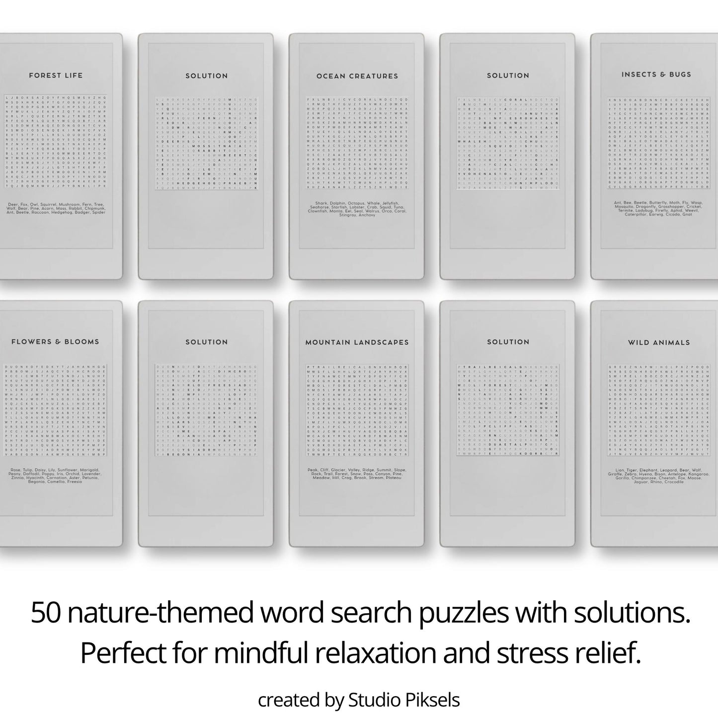 Another puzzle example from the Word Search Puzzle for reMarkable Paper Pro Move displaying a forest-themed word search.
