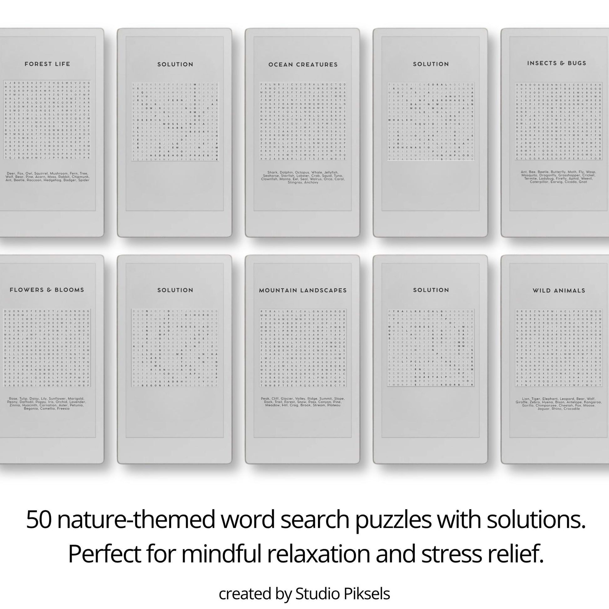 Another puzzle example from the Word Search Puzzle for reMarkable Paper Pro Move displaying a forest-themed word search.