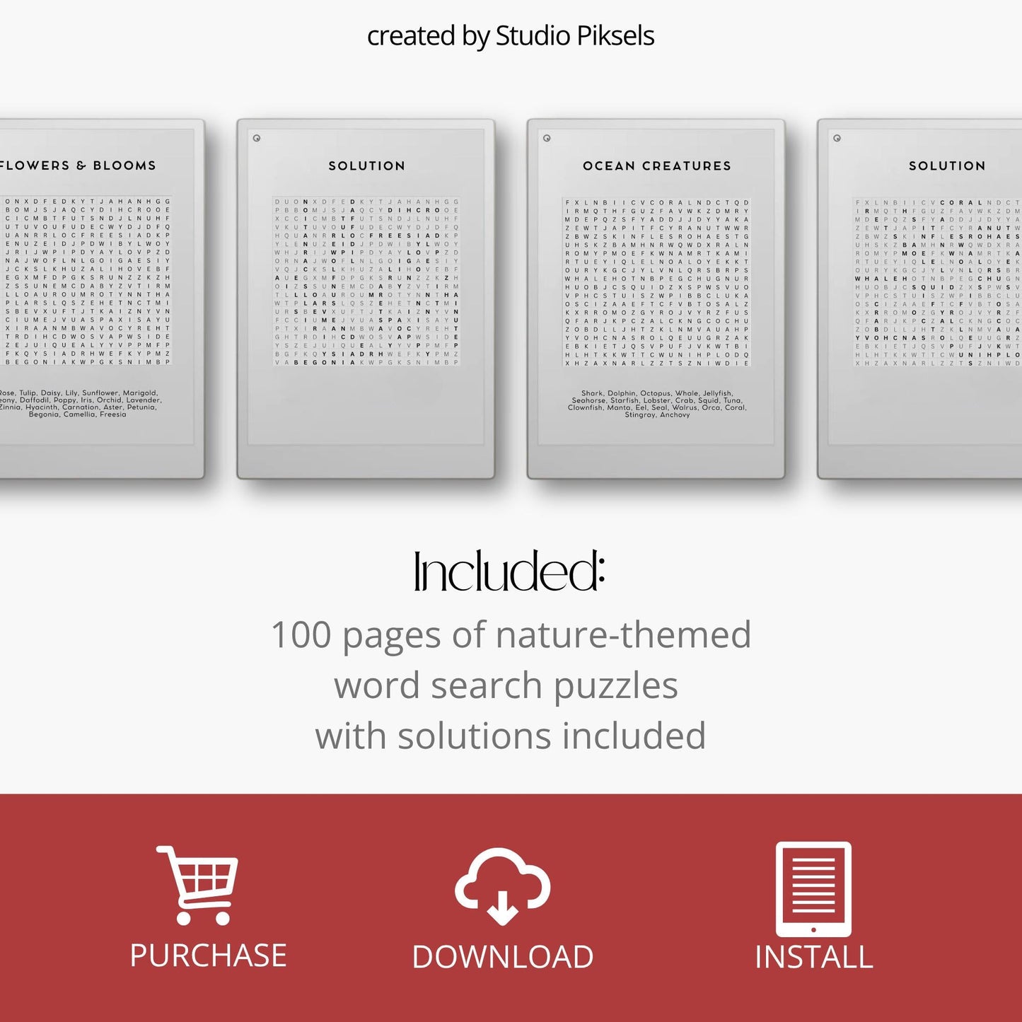 Sample page of the Word Search Puzzle for reMarkable with a nature-themed word search.