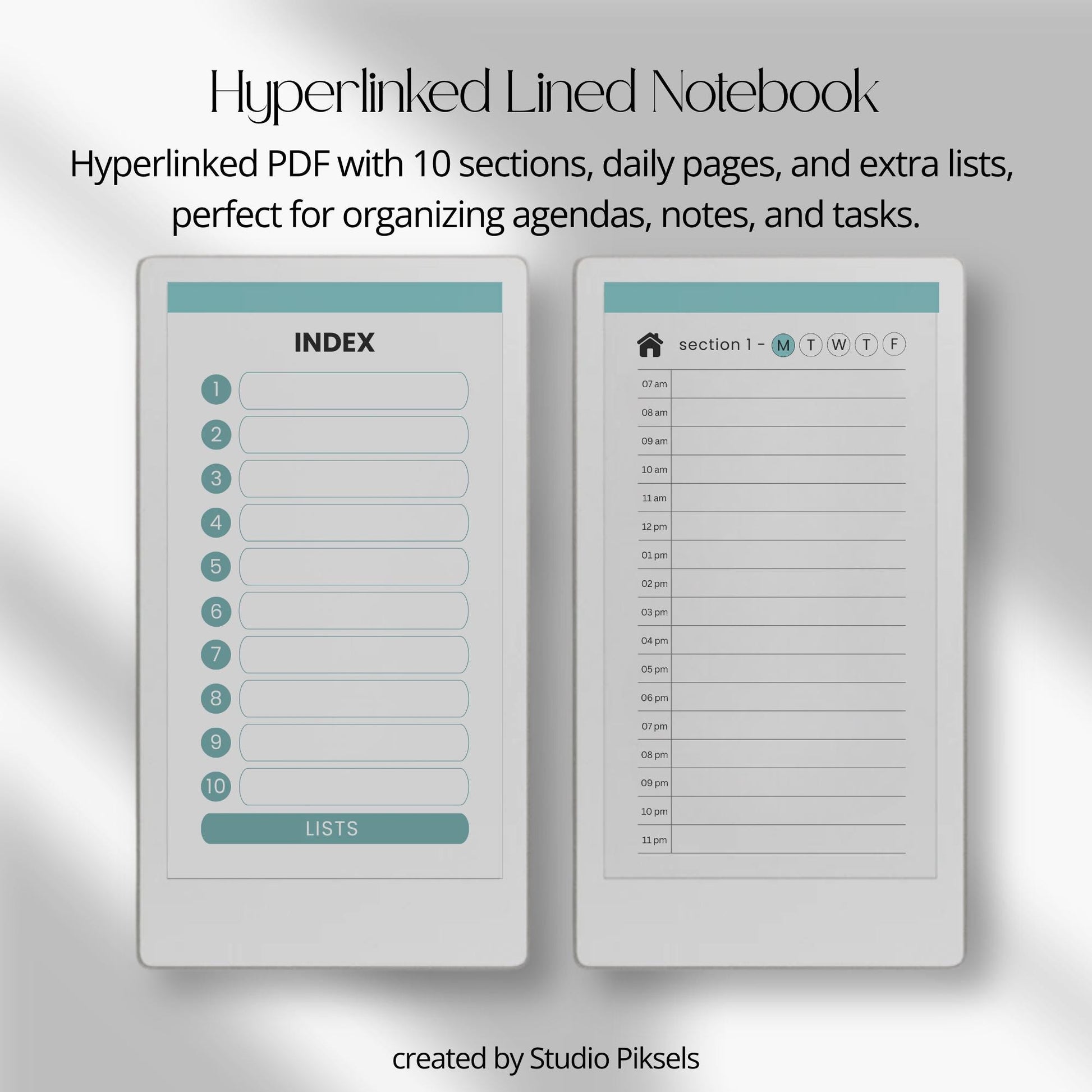 Hyperlinked work planner for reMarkable Paper Pro Move used to schedule weekday tasks, manage projects, and organize daily work routines.