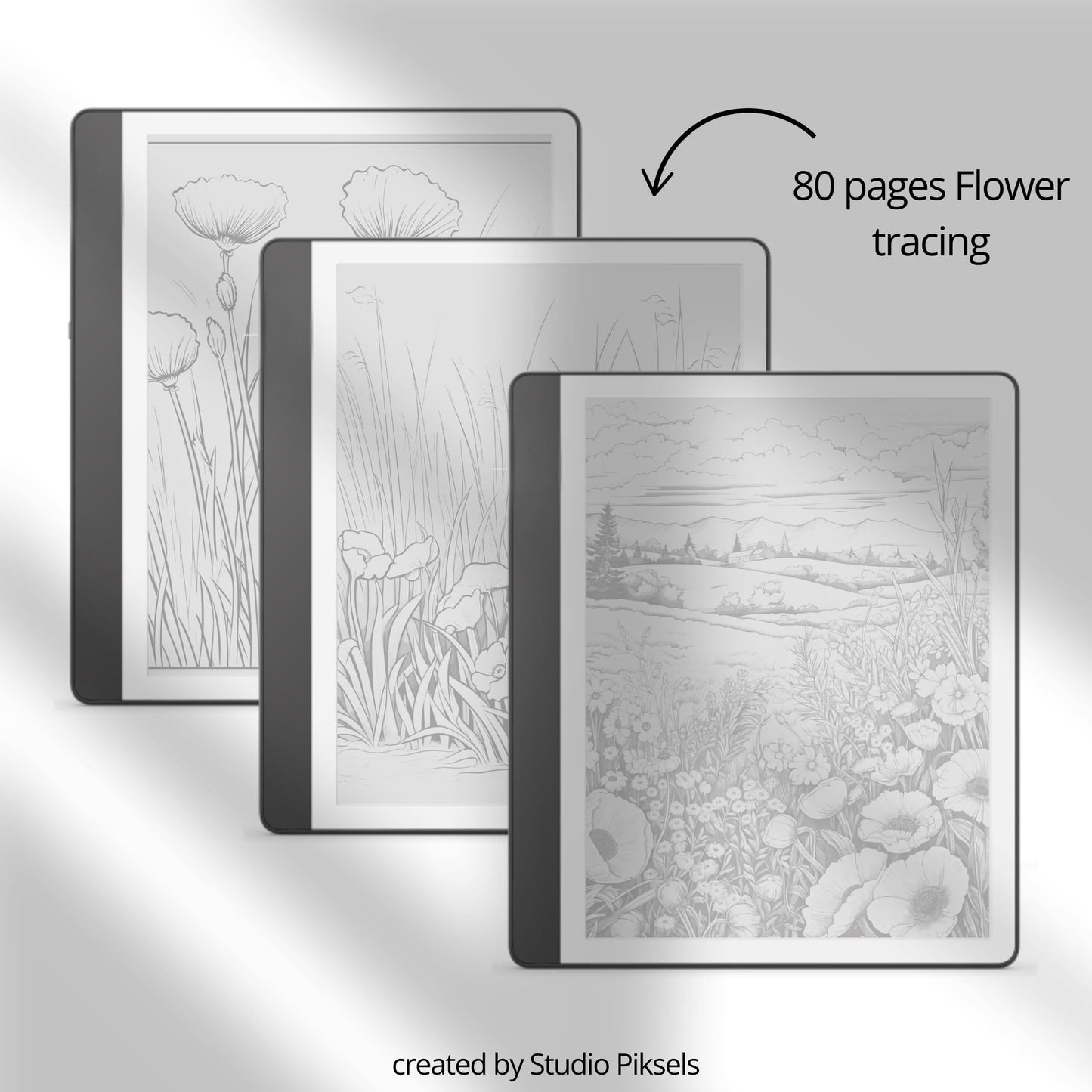XL Tracing Bundle for Kindle Scribe featuring travel-themed tracing books, mandala patterns, floral designs, stained glass art, ocean scenes, and creative tracing pages for mindful digital drawing