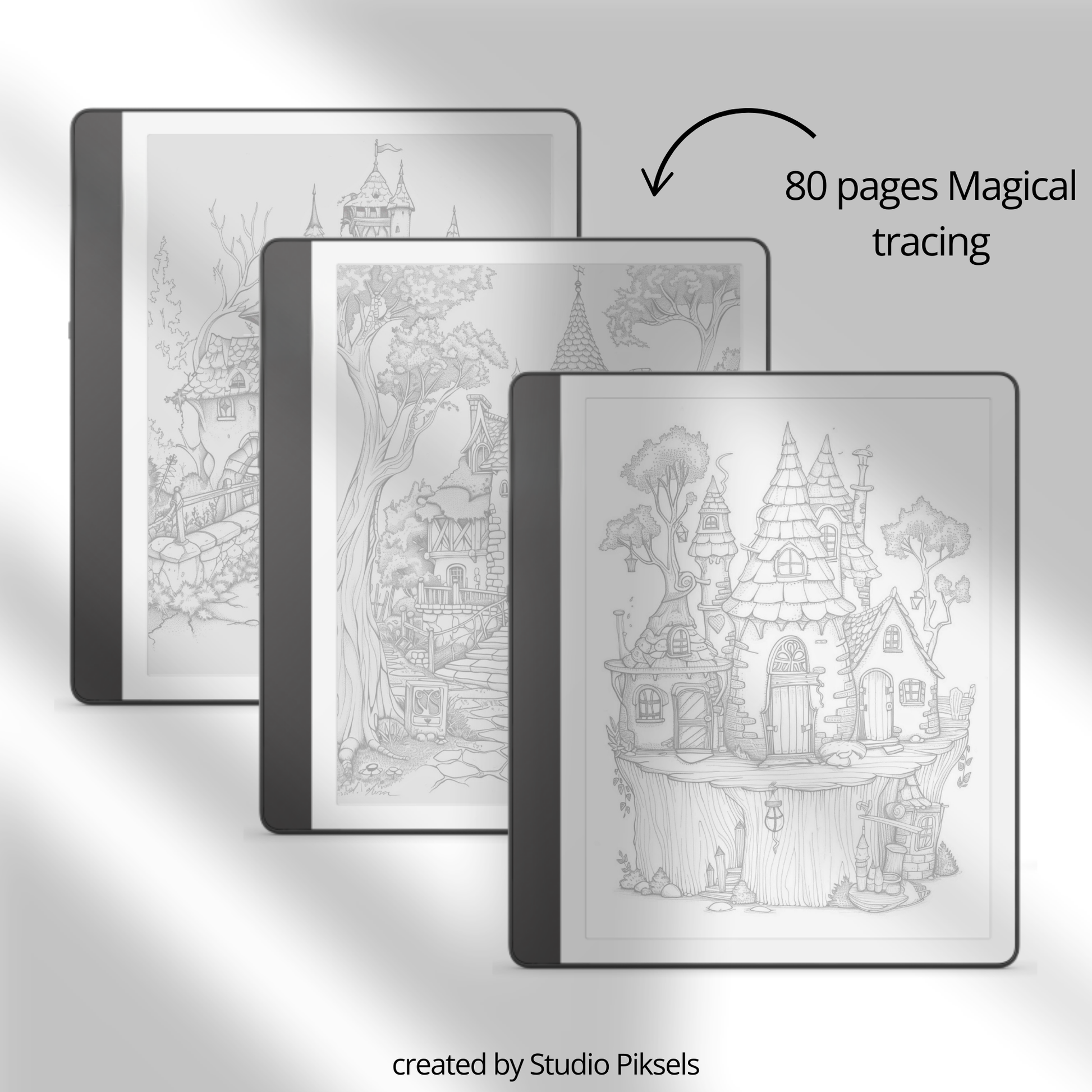 XL Tracing Bundle for Kindle Scribe featuring travel-themed tracing books, mandala patterns, floral designs, stained glass art, ocean scenes, and creative tracing pages for mindful digital drawing