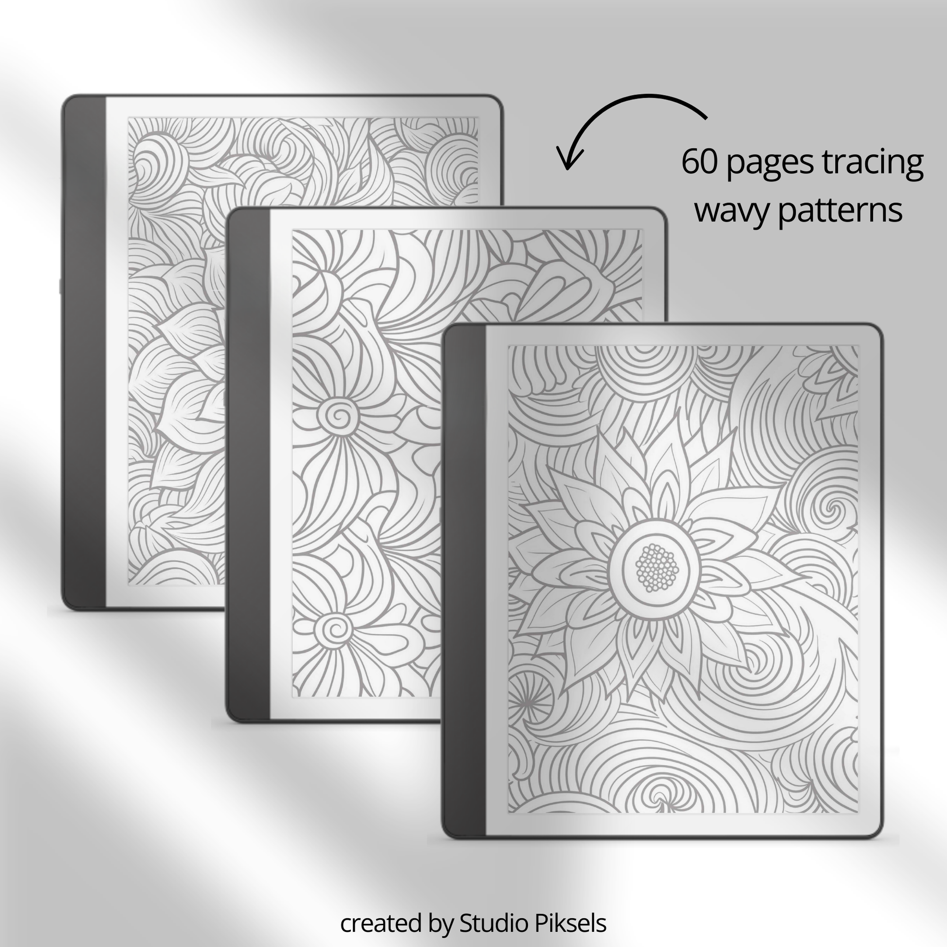 XL Tracing Bundle for Kindle Scribe featuring travel-themed tracing books, mandala patterns, floral designs, stained glass art, ocean scenes, and creative tracing pages for mindful digital drawing