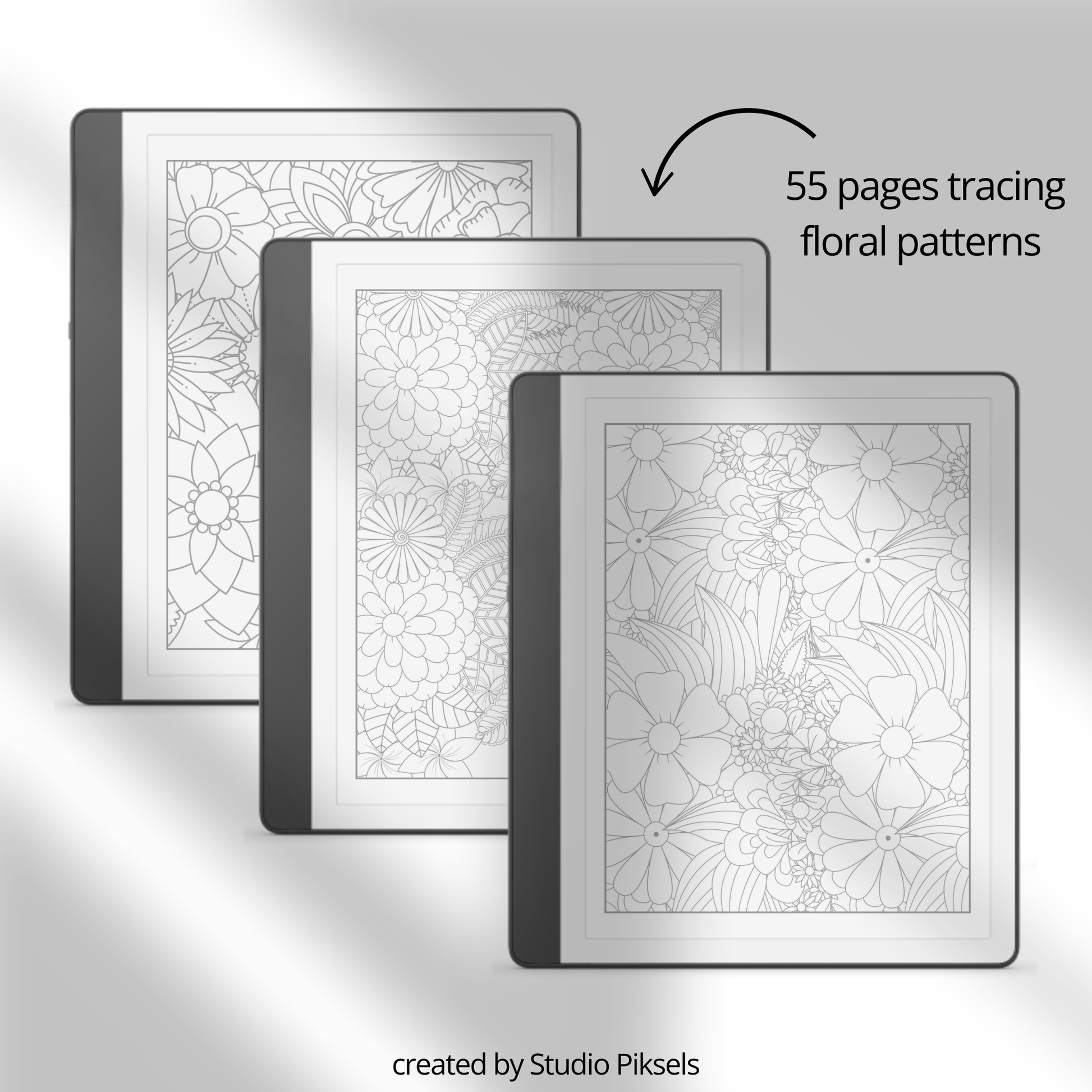 XL Tracing Bundle for Kindle Scribe featuring travel-themed tracing books, mandala patterns, floral designs, stained glass art, ocean scenes, and creative tracing pages for mindful digital drawing