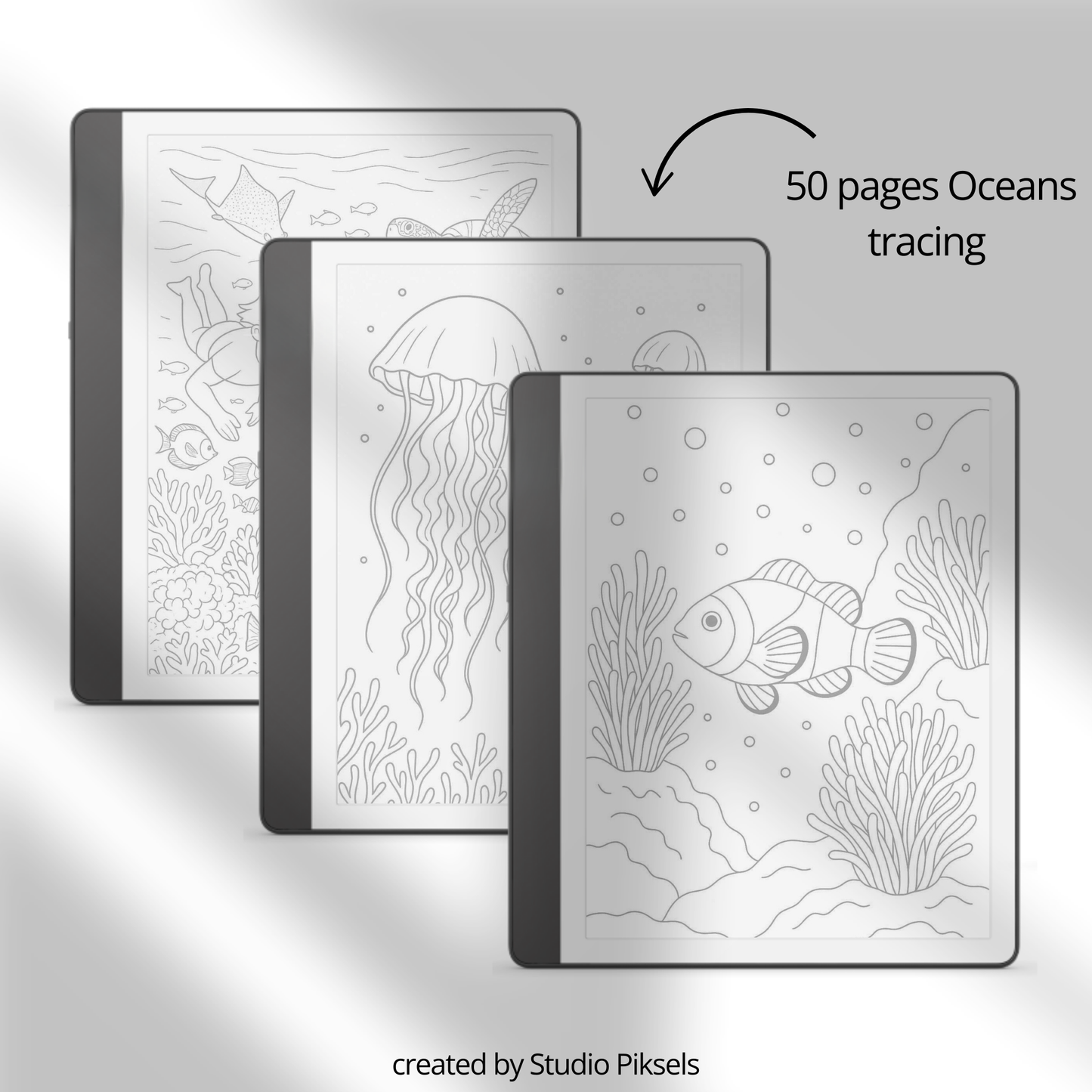 XL Tracing Bundle for Kindle Scribe featuring travel-themed tracing books, mandala patterns, floral designs, stained glass art, ocean scenes, and creative tracing pages for mindful digital drawing