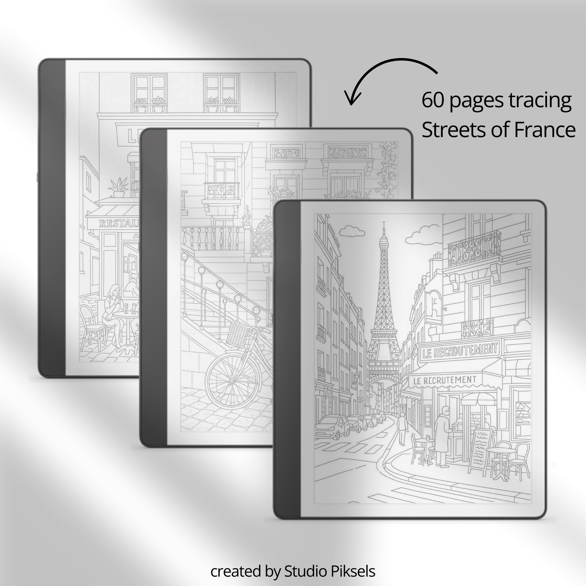 XL Tracing Bundle for Kindle Scribe featuring travel-themed tracing books, mandala patterns, floral designs, stained glass art, ocean scenes, and creative tracing pages for mindful digital drawing