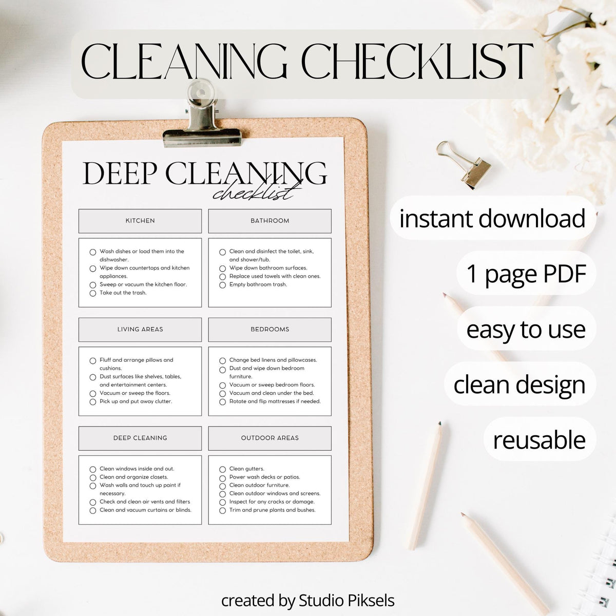 Cleaning Check List, Cleaning Tracker PDF Printable