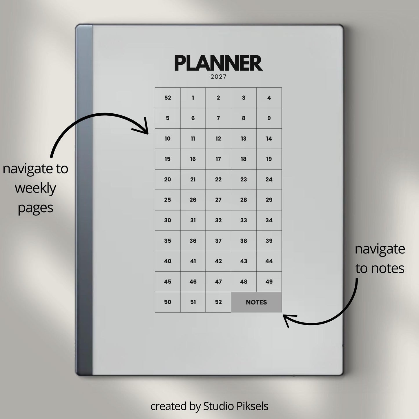 2026 + 2027 Hyperlinked Week Planner for reMarkable