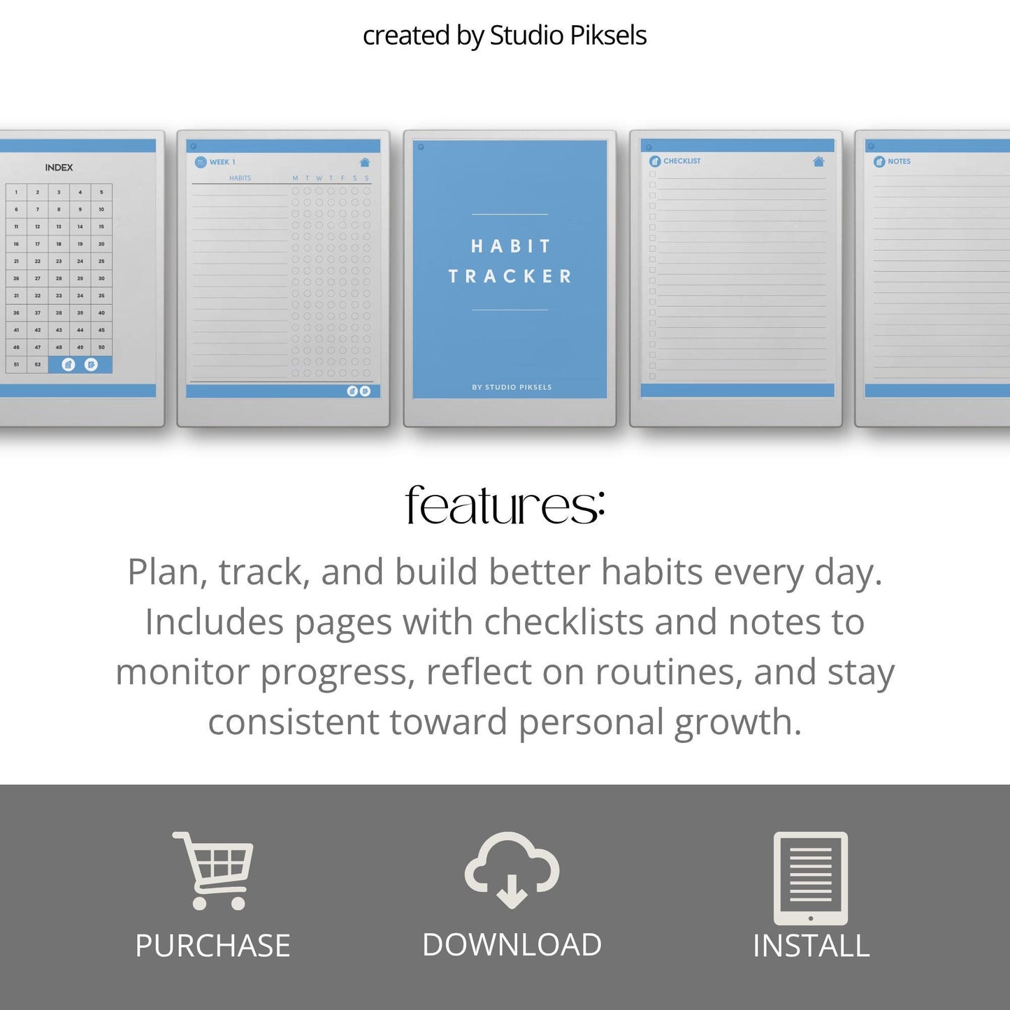 Habit Tracker for reMarkable Paper Pro: 52-Week Habit Planning Notebook with Weekly Habit Lists, Notes & Checklists