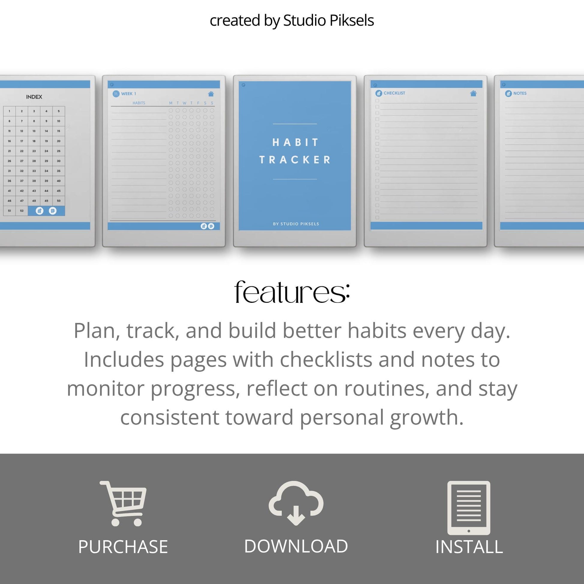 Habit Tracker for reMarkable Paper Pro: 52-Week Habit Planning Notebook with Weekly Habit Lists, Notes & Checklists