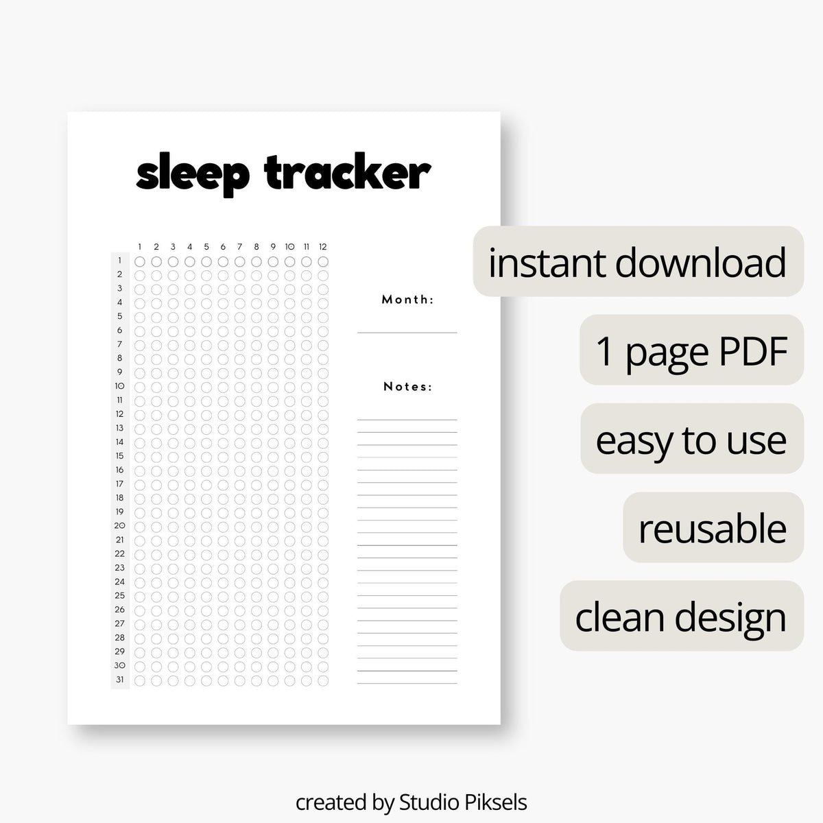 Sleep Tracker Template, Sleep Log