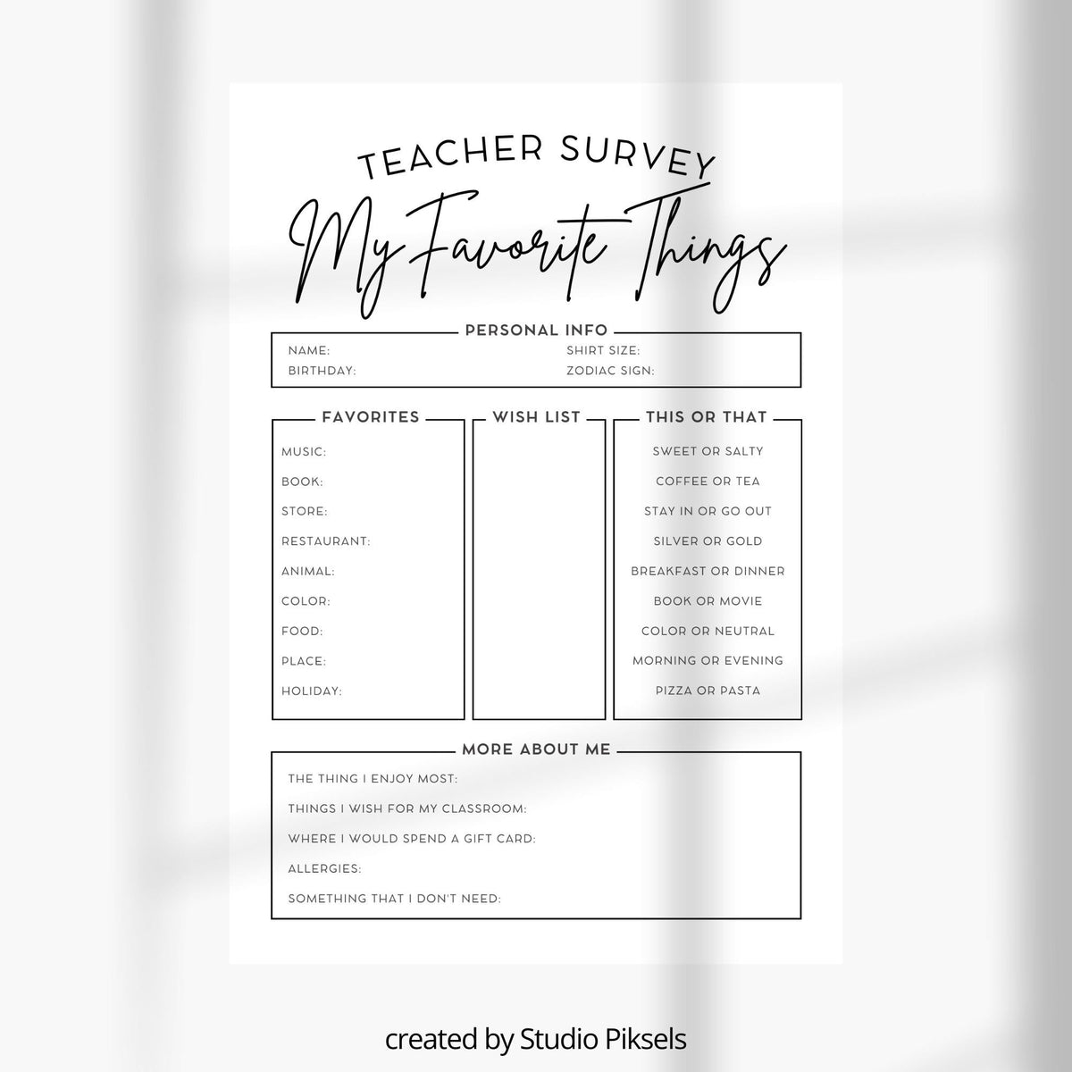 All About My Teacher Printable, Meet The Teacher Survey