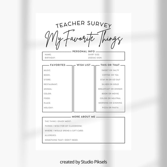 All About My Teacher Printable, Meet The Teacher Survey