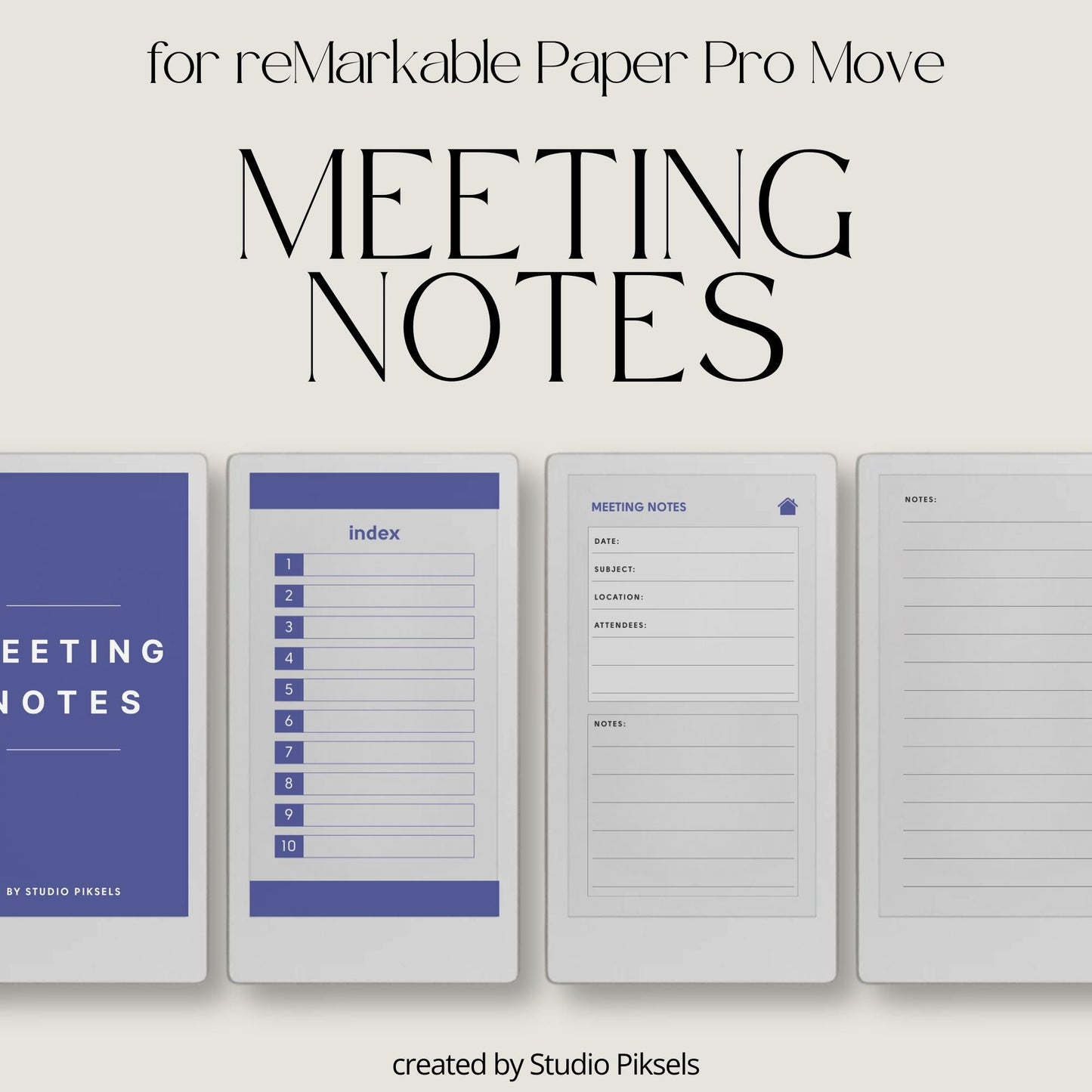 Hyperlinked Meeting Minutes Notebook for reMarkable Paper Pro Move
