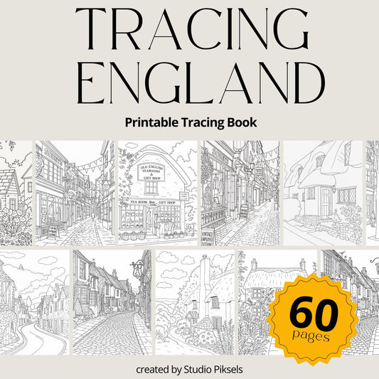 England Tracing Pages, City Tracing Sheets, Cottage Core Tracing, Europe Travel Coloring Book, Adult Tracing & Kids Tracing Pages