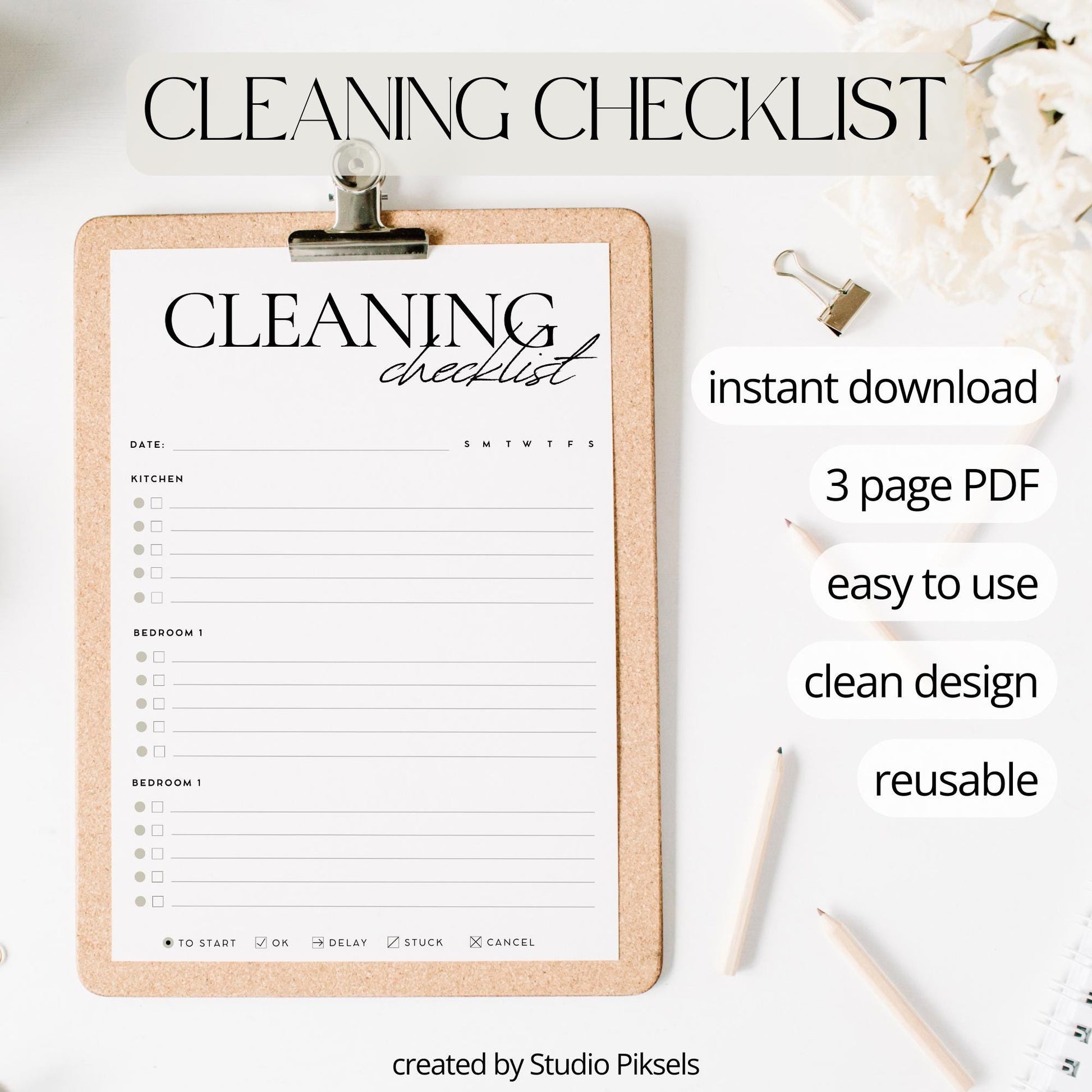 Cleaning Check List, Cleaning Tracker PDF Printable