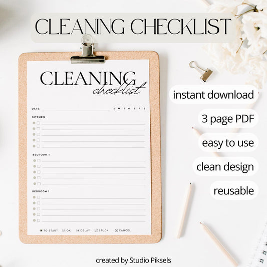 Cleaning Check List, Cleaning Tracker PDF Printable