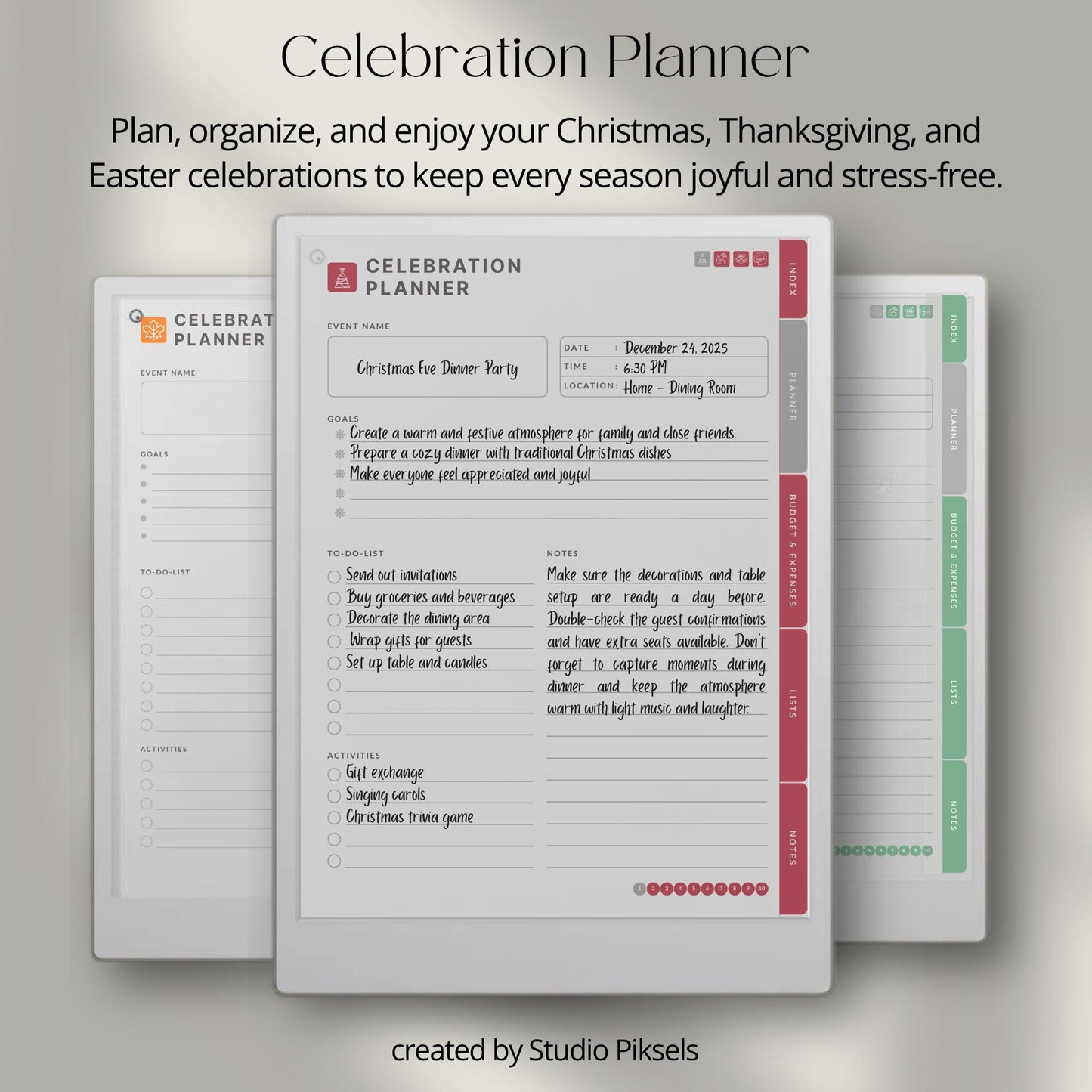 Easter, Thanksgiving, Christmas Planners for reMarkable Paper Pro