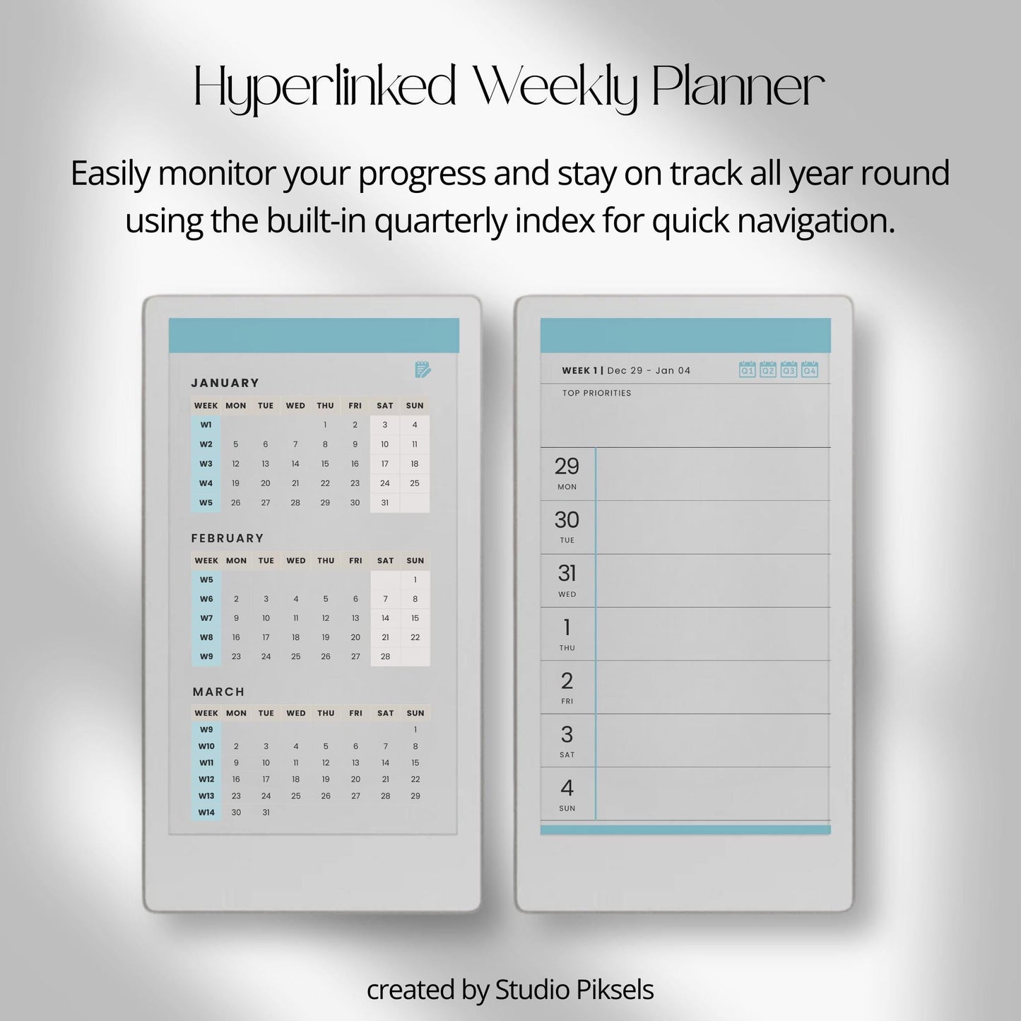 2026 Hyperlinked Weekly Planner for reMarkable Paper Pro Move