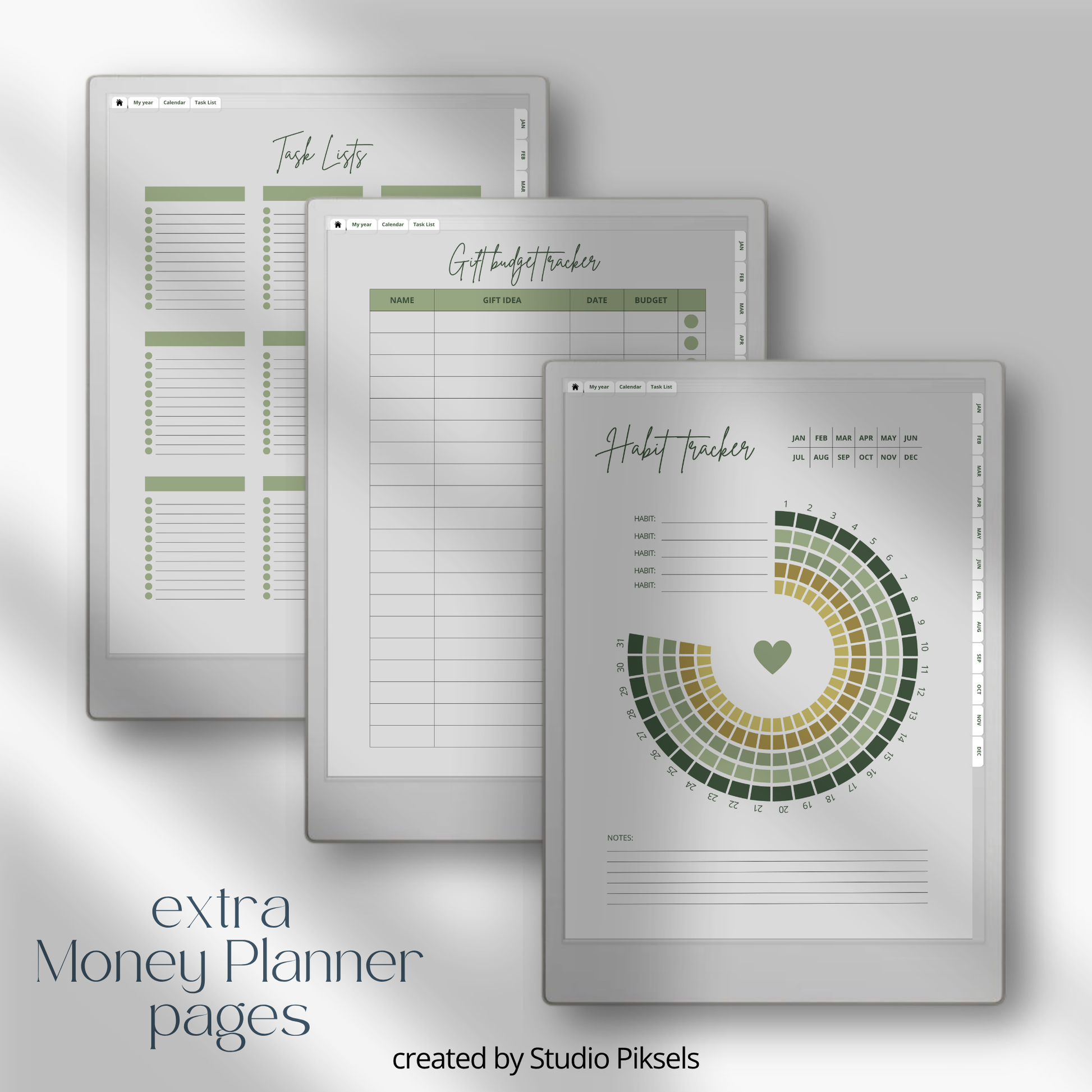 2026 + 2027 digital budget planner for reMarkable Paper Pro with budget, expense, savings, and financial goal trackers.