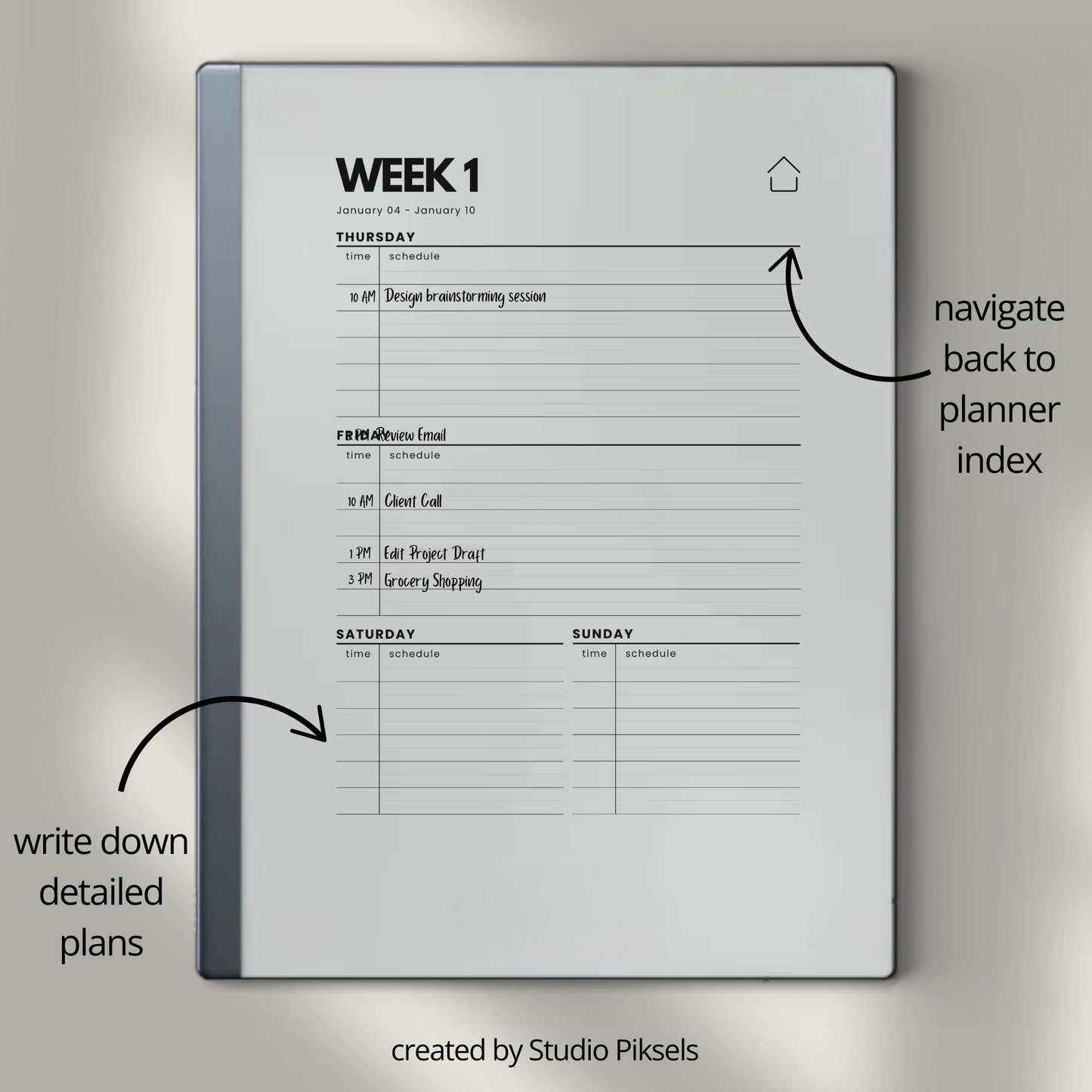 2026 + 2027 Hyperlinked Week Planner for reMarkable