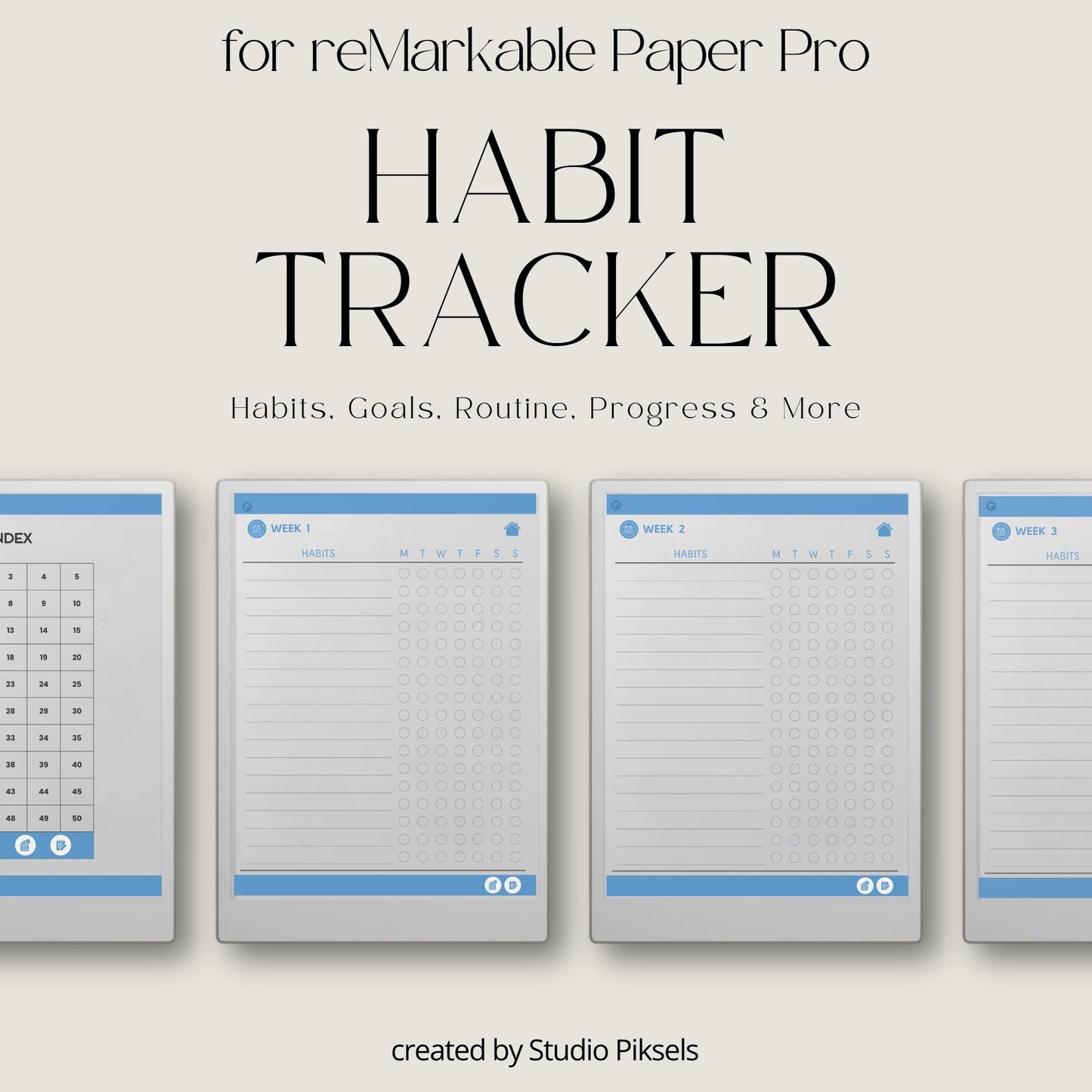Habit Tracker for reMarkable Paper Pro: 52-Week Habit Planning Notebook with Weekly Habit Lists, Notes & Checklists
