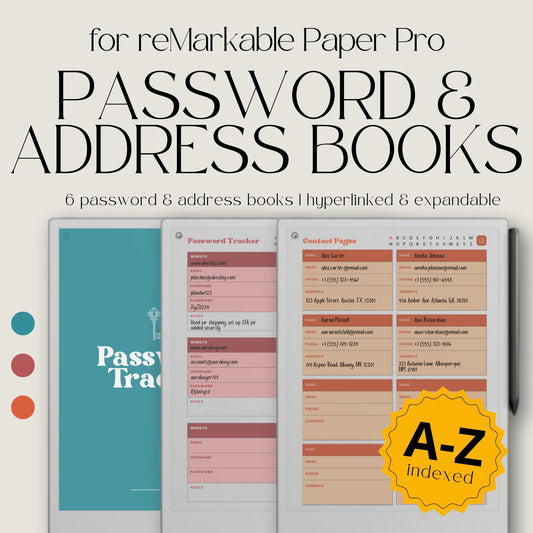 Digital Organizer Bundle: Address Book & Password Tracker for reMarkable Paper Pro