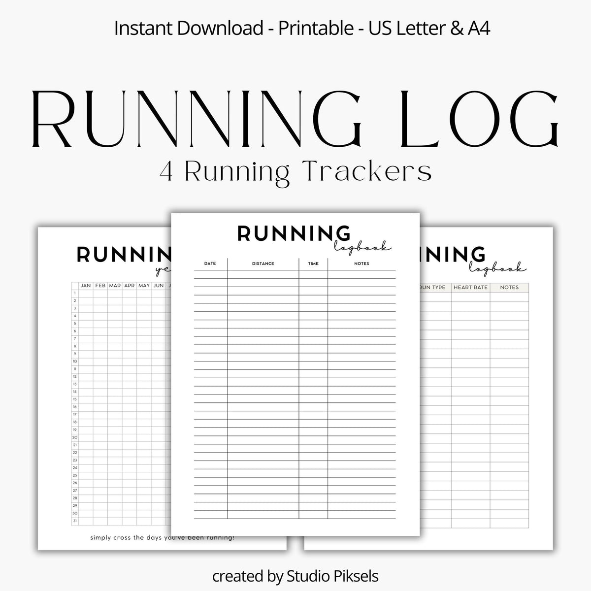 Printable Running Log PDF A4 & US Letter Size