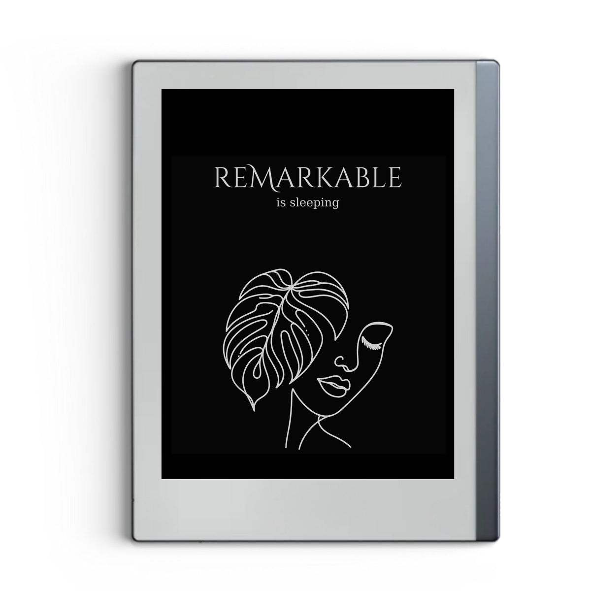 Woman with monstera sleep screen for reMarkable 2 and reMarkable Paper Pure with elegant botanical line art artwork in PNG and PDF format