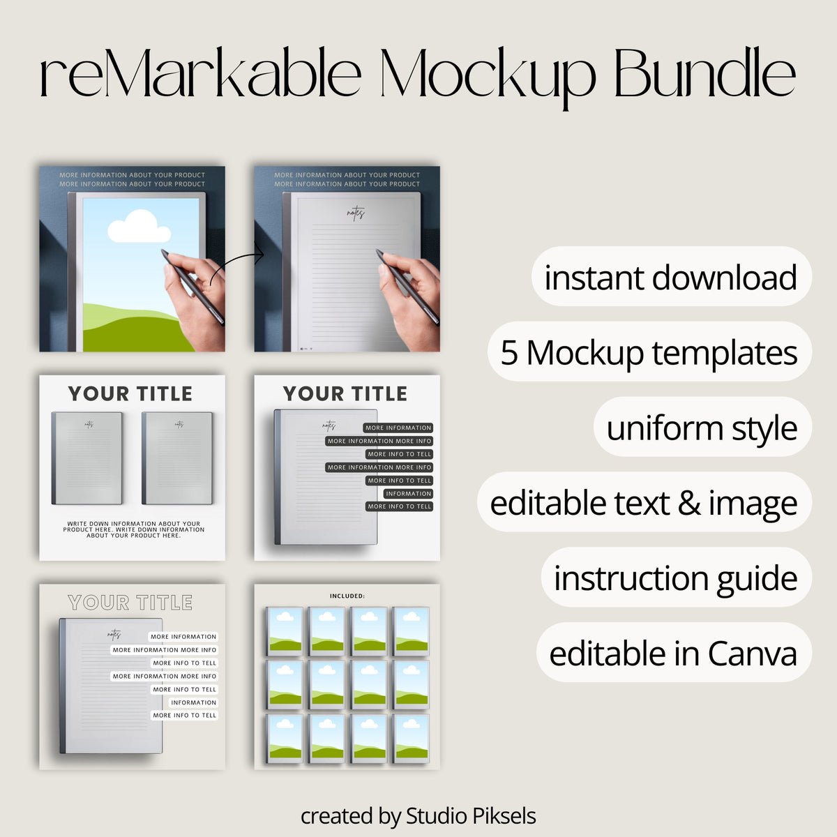 Templates & Planners Mockup Bundle for reMarkable 2, Minimalist Etsy Listing Mockup, Template Mockup, Canva Mockup Bundle...