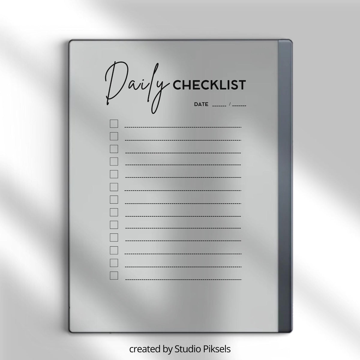 Checklist Notebook for reMarkable 2 and reMarkable Paper Pure featuring 50 reusable digital checklist pages with minimalist task management layouts.