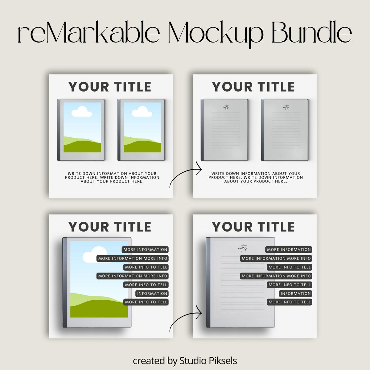 Templates & Planners Mockup Bundle for reMarkable 2, Minimalist Etsy Listing Mockup, Template Mockup, Canva Mockup Bundle...