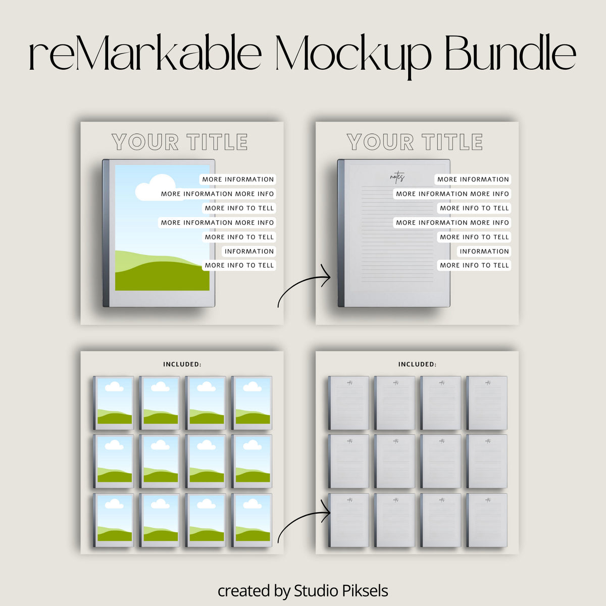 Templates & Planners Mockup Bundle for reMarkable 2, Minimalist Etsy Listing Mockup, Template Mockup, Canva Mockup Bundle...