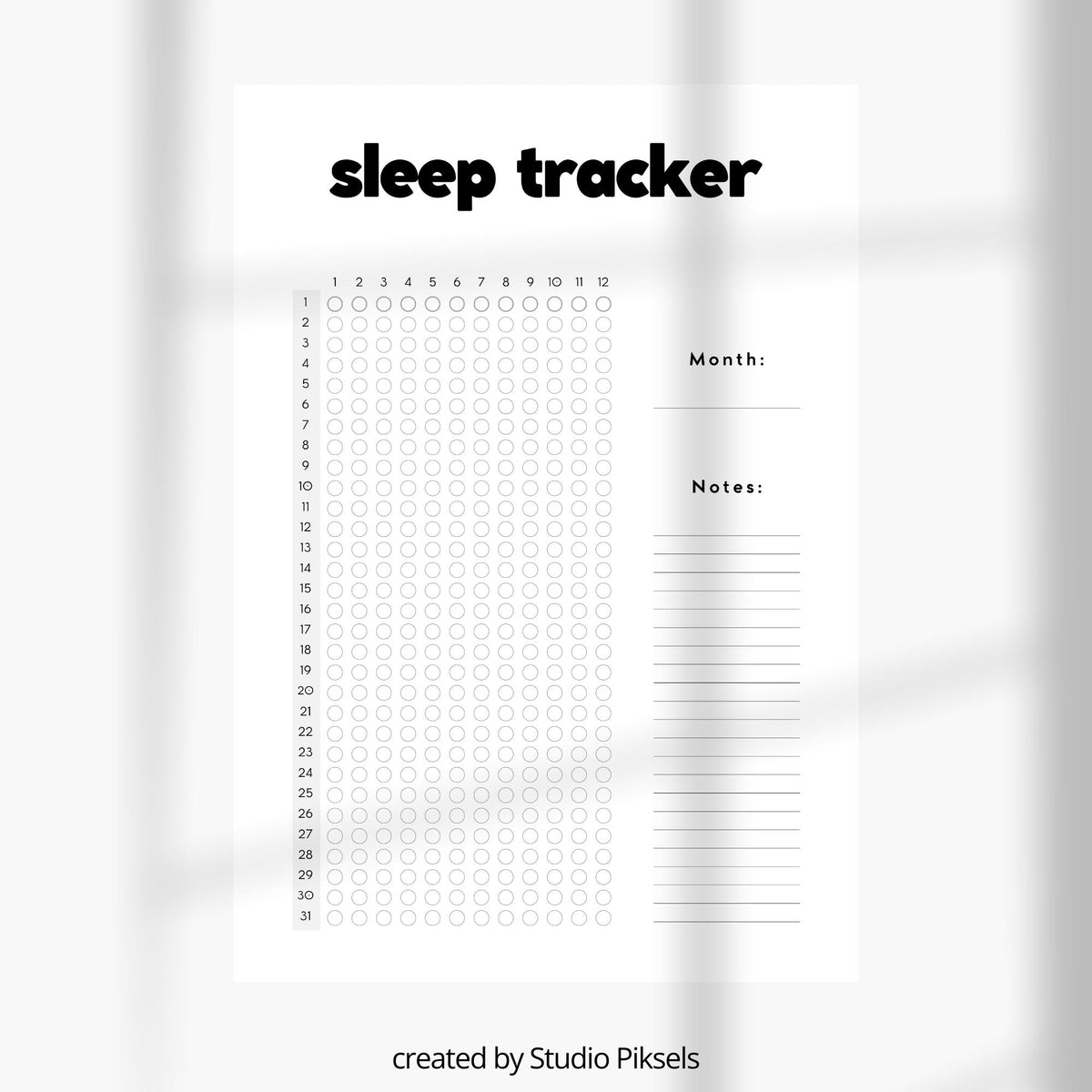 Sleep Tracker Template, Sleep Log