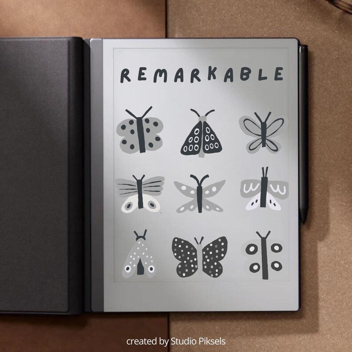 Enhance your reMarkable tablet with a cheerful butterfly-themed sleep screen. This design brings nature-inspired whimsy to your device, creating a lighthearted and uplifting display every time it enters sleep mode.