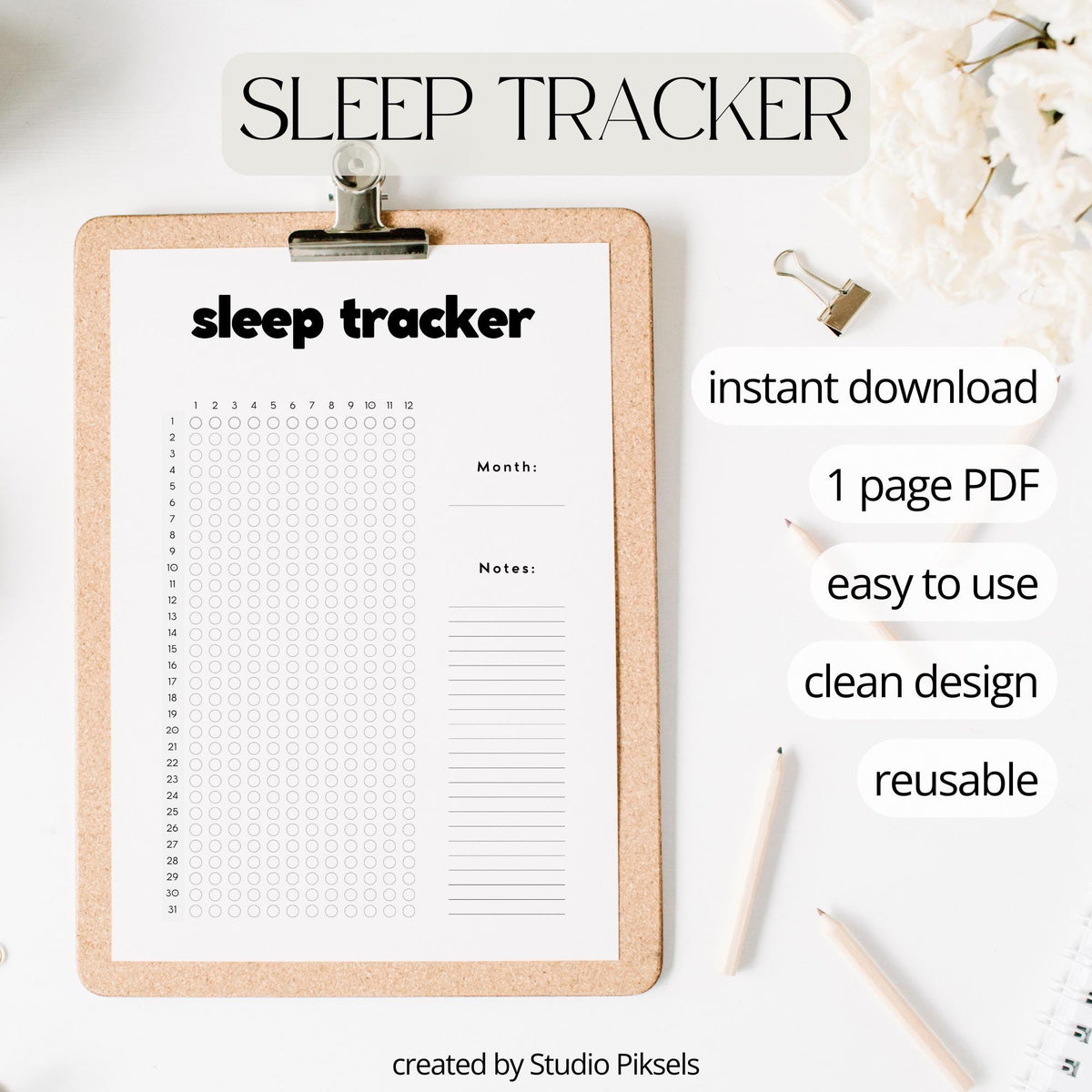Sleep Tracker Template, Sleep Log