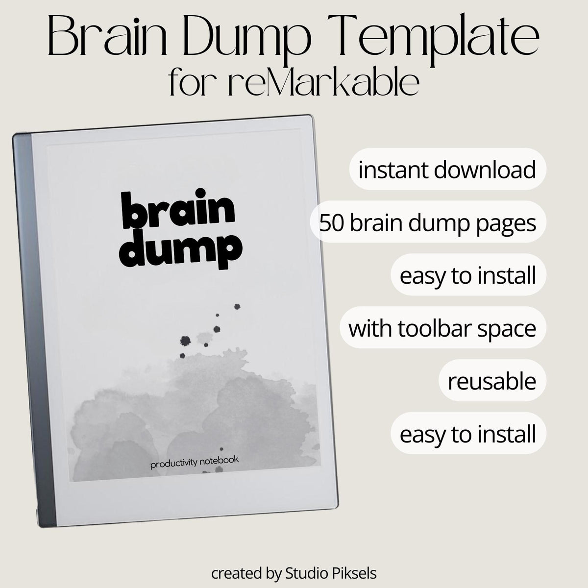 Brain Dump Template For rMinimalist Brain Dump for reMarkable Paper Pure & reMarkable 2 eMarkable